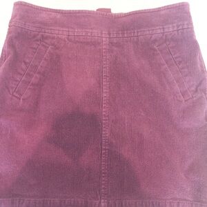 LOFT Burgundy Corduroy Mini Skirt | Size 0 | High-Waisted Zip Back